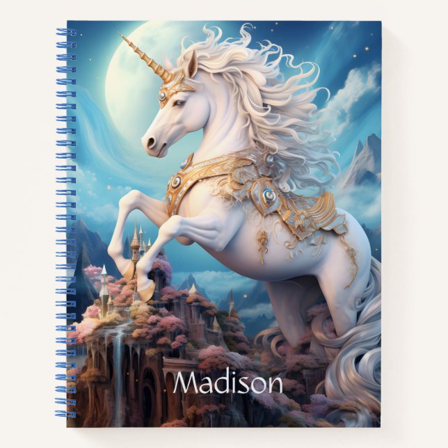 Carnet Nom personnalisé belle licorne (Devant)