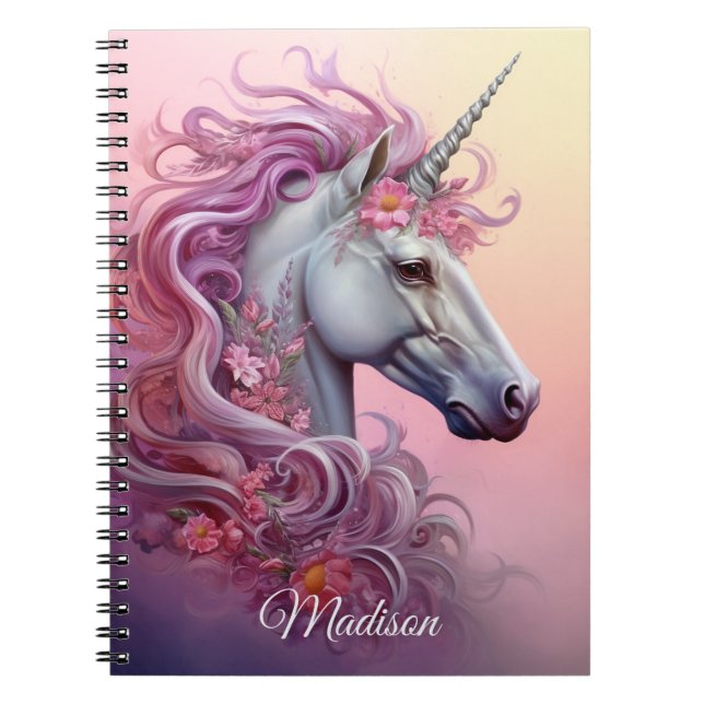 Carnet Nom personnalisé belle licorne (Devant)