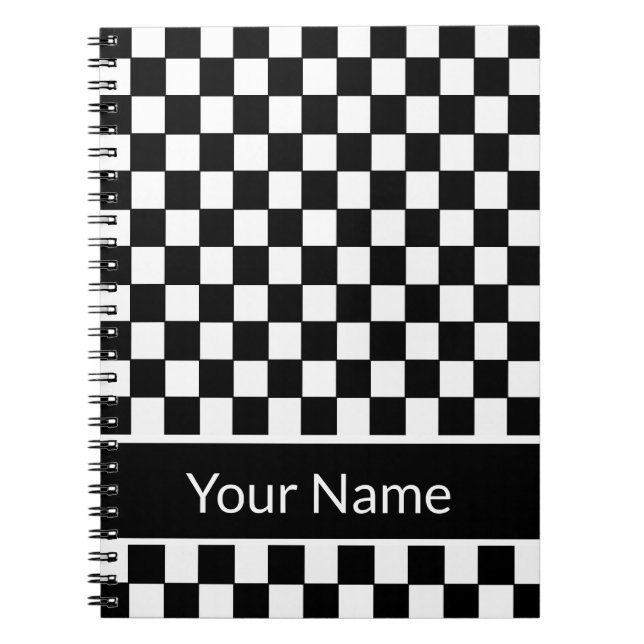 Carnet Nom personnalisé Checkered noir et blanc (Devant)