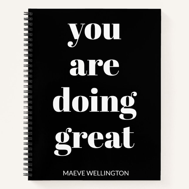 Carnet Nom personnalisé Citation Inspirationnelle Noir Bl (Devant)