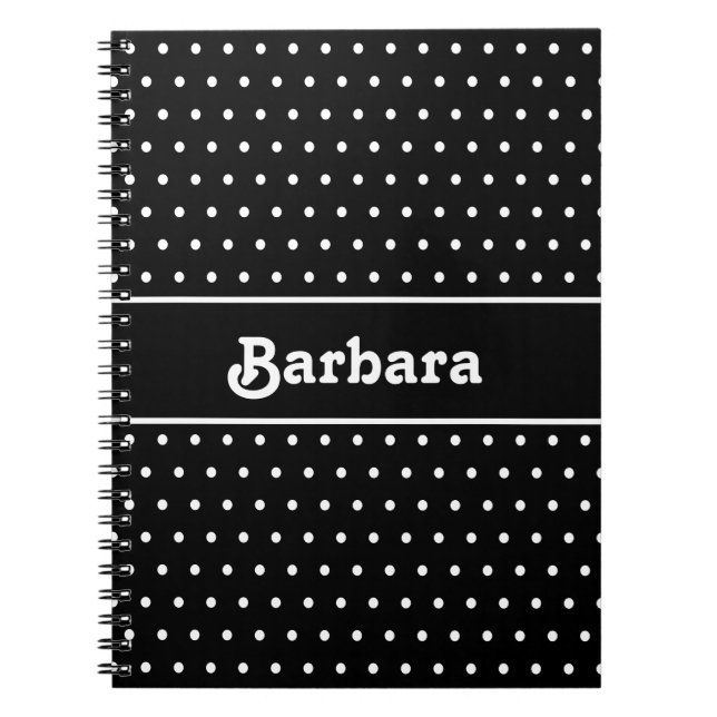 Carnet Nom personnalisé classique Pointe Polka noir et bl (Devant)