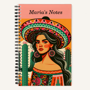 Carnet Nom personnalisé Coloré mexicain Fiesta Cactus