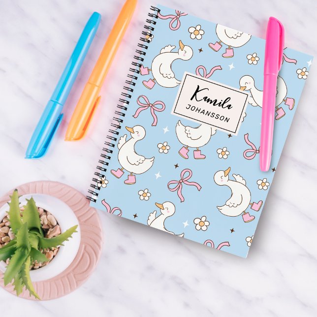 Carnet Nom personnalisé Coquette Rose Canard Silly Script (Créateur téléchargé)