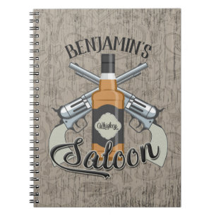 Carnet Nom personnalisé Cowboy Revolver Gun Whiskey Saloo