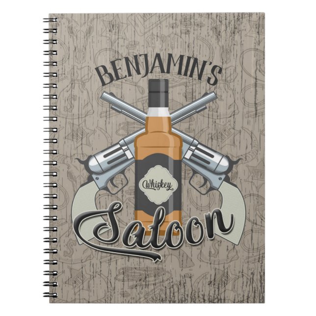 Carnet Nom personnalisé Cowboy Revolver Gun Whiskey Saloo (Devant)