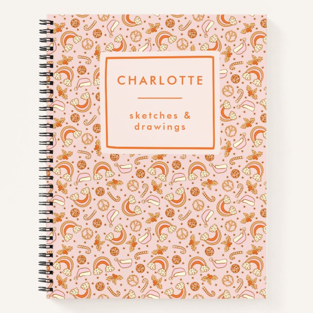 Carnet Nom personnalisé Cute Rose Retro Christmas Disco (Devant)