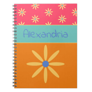 Carnet Nom personnalisé de la fleur rétro