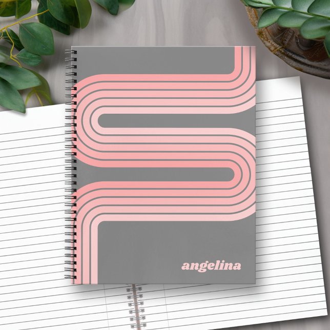 Carnet Nom personnalisé du Motif rayé rose pâle (Personalized Notebook with Custom Text)