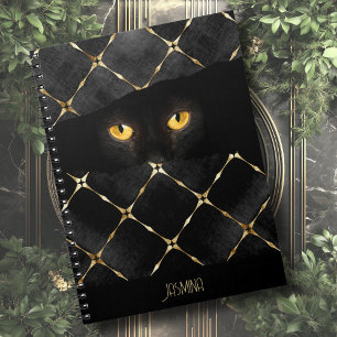 Carnet Nom personnalisé Elegant Black Cat Eyes dans le no