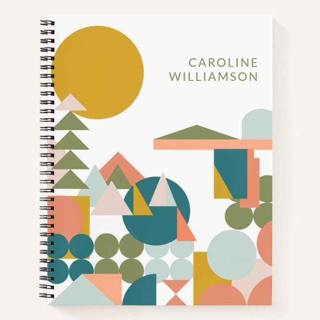 Carnet Nom personnalisé Formes géométriques Moderne Rétro (Devant)