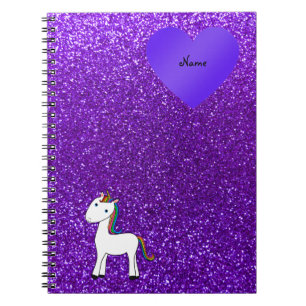 Carnet Nom personnalisé mignon licorne pourpre coeur de p