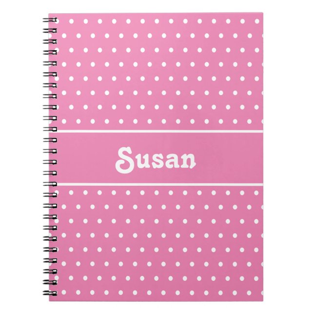 Carnet Nom personnalisé mignon Pois rose et blanc (Devant)