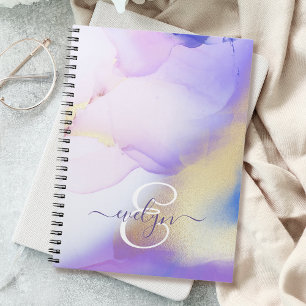 Carnet Nom personnalisé Monogram Purple Aquarelle Luxe