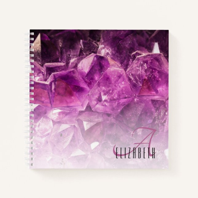 Carnet Nom Personnalisé Monogramme Purple Ombre Crystals (Devant)