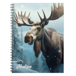 Carnet Nom personnalisé Moose d'hiver