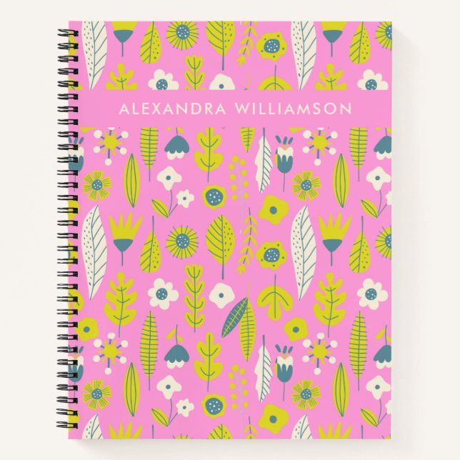 Carnet Nom personnalisé Pink Floral School Office Cute (Devant)