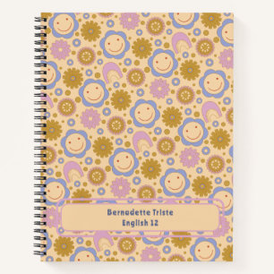 Carnet Nom personnalisé Retro Vintage Fleur sauvage Flora