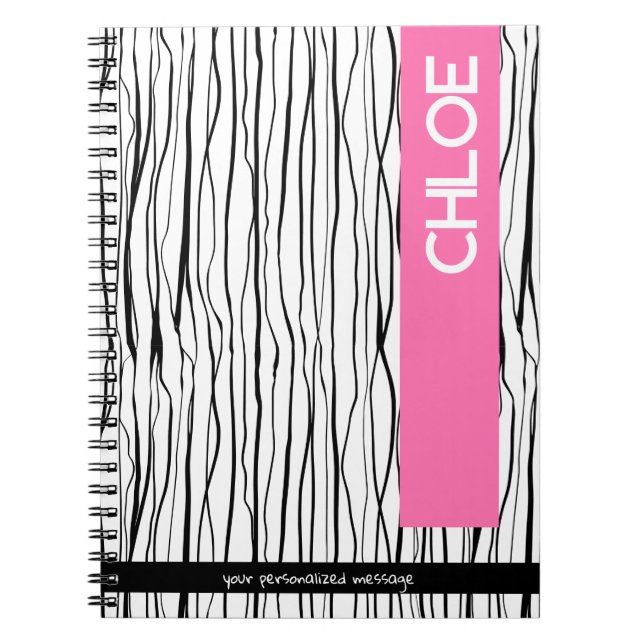 Carnet Nom personnalisé rose et noir moderne (Devant)