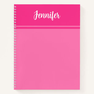 Carnet Nom personnalisé simple et joli rose chaud rayé
