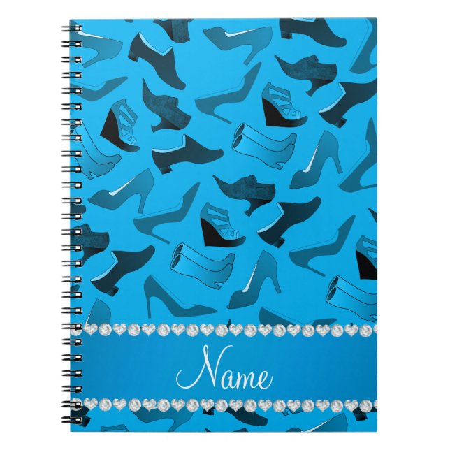 Carnet Nom personnalisé sky blue chaussures femme motif (Devant)