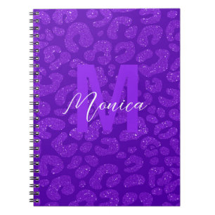 Carnet Nom personnalisé stylé Glitter Violet Léopard