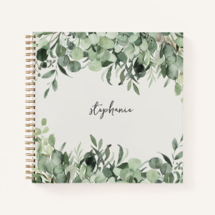 Carnet Nom personnalisé tendance Eucalyptus Vert
