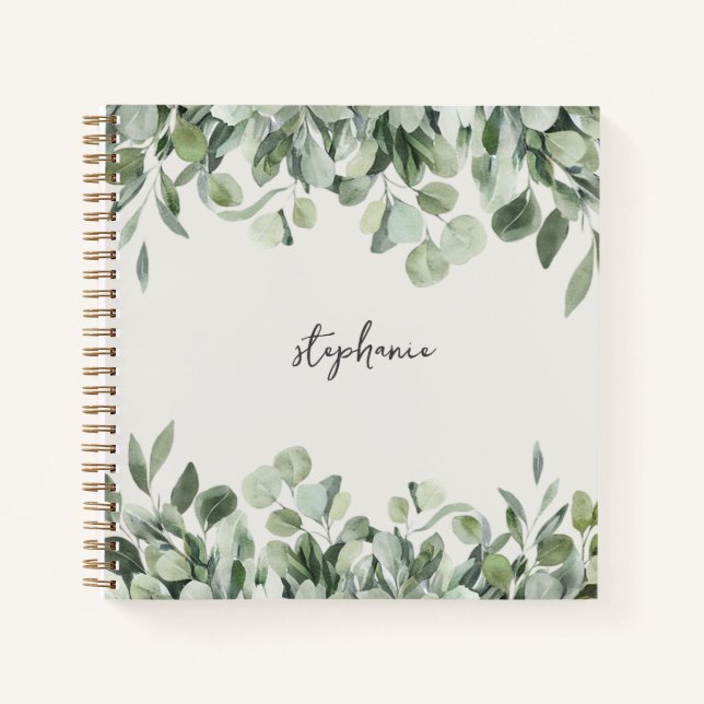 Carnet Nom personnalisé tendance Eucalyptus Vert (Devant)