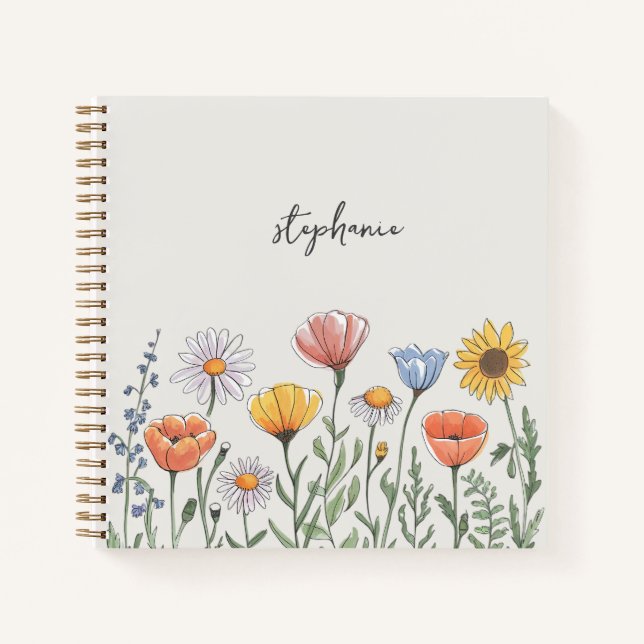 Carnet Nom personnalisé tendance Fleur sauvage aquarelle (Devant)
