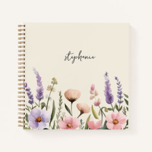 Carnet Nom personnalisé tendance Fleur sauvage aquarelle