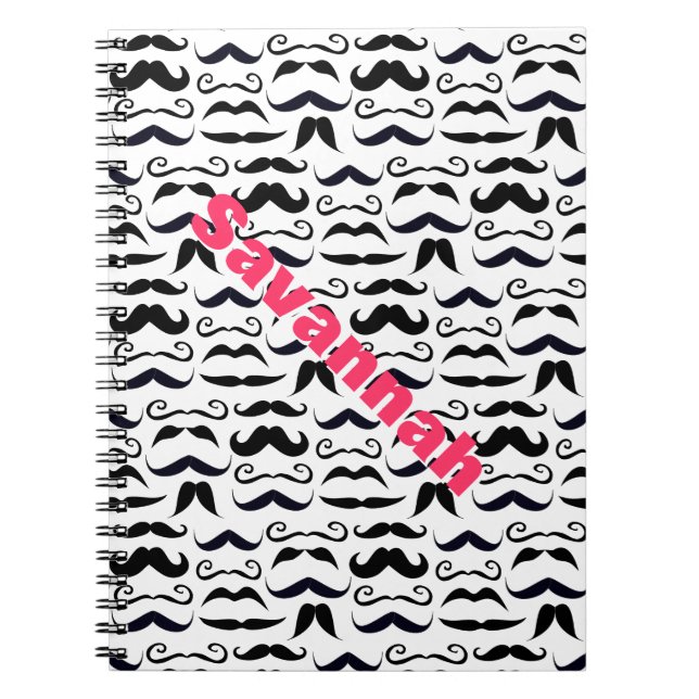 Carnet Nom rose Lettré Mustache Hipster Motif (Devant)