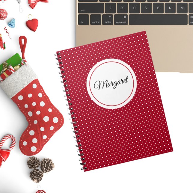 Carnet Nom sur le rouge et blanc Swiss Dots Spiral (Créateur téléchargé)