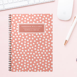 Carnet Nom unique Coral rose points blancs personnalisés