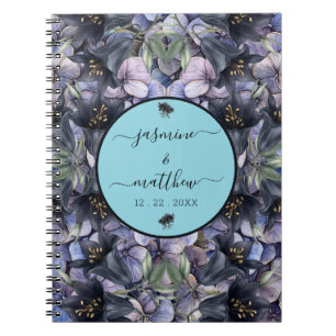 Carnet Noms de couple de mariage classique floraux noirs