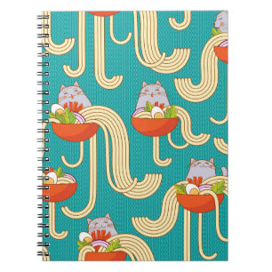 Carnet Noodles Chats Drôles Fond Turquoise