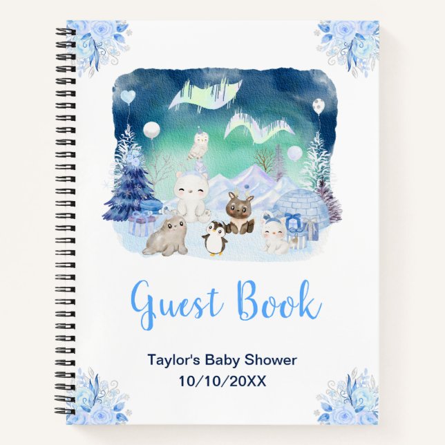Carnet Northern Lights Animals Baby Shower Guest Book (Devant)