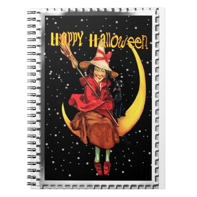 Carnet Nostalgale Halloween Bonne sorcière et son chat (Devant)