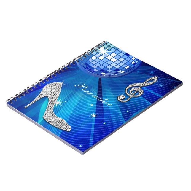Carnet Note bleue/argentée scintillante de musique et (Côté gauche)