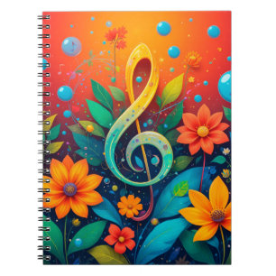 Carnet Note Musicale Artistique Entourée De Fleurs Coloré