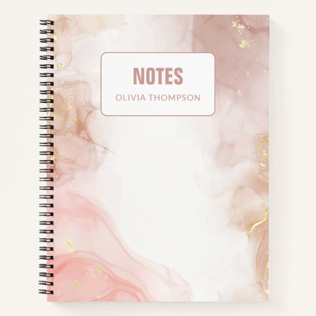 Carnet Noteb de leçon personnalisé rose et encre or (Devant)