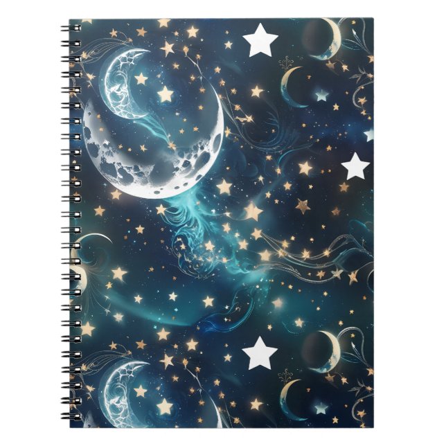 Carnet Notebook – Luxury Icy Blue Celestial Moon Phases (Devant)