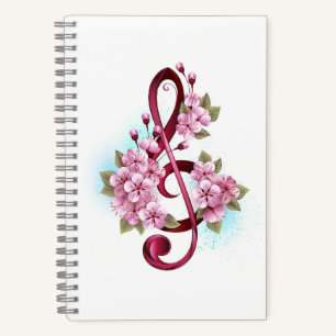 Carnet Notes de clef musicale en treble avec des fleurs S