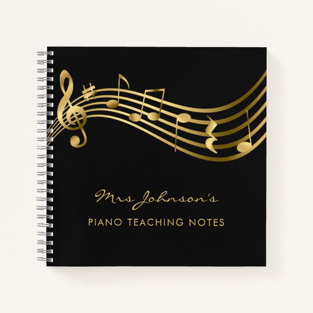 Carnet Notes de l'enseignant de musique Gold&Black Elegan (Devant)