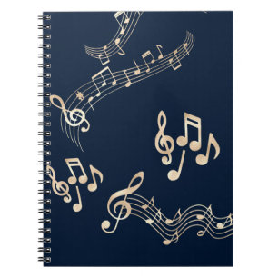 Carnet Notes de musique dorées sur un fond bleu marine mo
