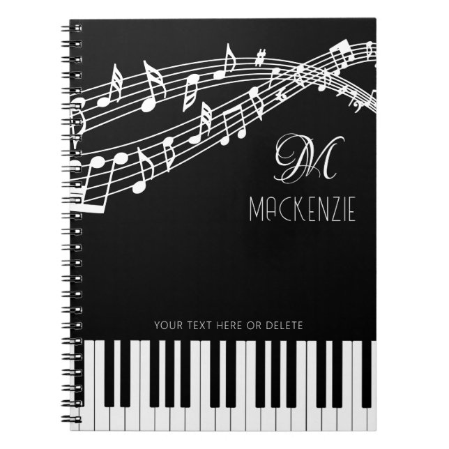 Carnet Notes de musique Piano Monogramme Nom (Devant)