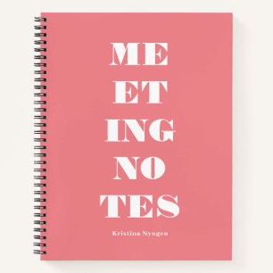 Carnet Notes de réunion en typographie rose et blanche mo