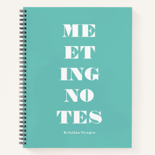 Carnet Notes de réunion en typographie verte turquoise mo