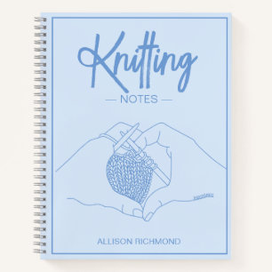 Carnet Notes de tricot Votre nom Blue Heart Hands