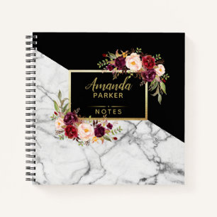 Carnet Notes du concepteur d'or en marbre floral Bourgogn