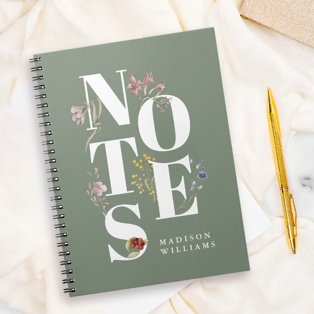 Carnet Notes florales Fleurs sauvages d'aquarelle personn (Personalize with your name or other desired text.)