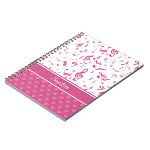 Carnet Notes musicales personnalisées et Coeurs Motif ros